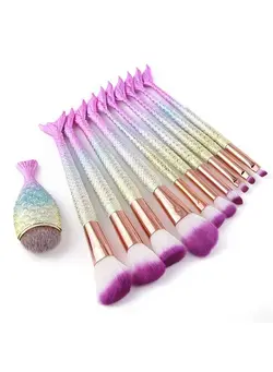 آرایشی صورت سایر Mermaid Makeup Brushes, 11pcs Professional Blending Blush Concealer Synthetic Fiber Bristles Brush Special Cosmetic Brushes Kits for Women(purple) 
