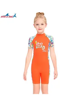 شنا مایو Keep Warm Children Diving Suit Three-layer High Elastic Wetsuit For Girls Orange 