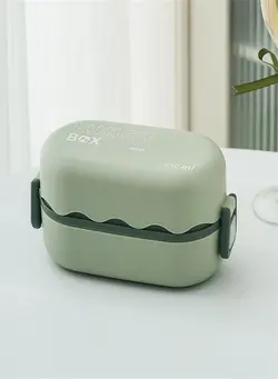 ظروف و تجهیزات آشپزخانه ظروف و کیف حمل غذا 850ML Double Layer Microwave Oven Plastic Lunch Box Green 