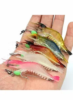 ماهیگیری طعمه و قلاب 5pcs Soft Luminous Shrimp Lure Set, 5 Colors Bait Lures Fishing with Hooks Beads Tackles, for Freshwater Saltwater Bass Trout fish Salmon 