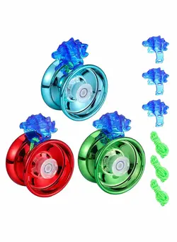 بازی‌های فضای باز و تجهیزات پارک سایر Metal Yoyo, 3 Pcs Aluminum Alloy Yo-yo Responsive Ball with Finger Cots and Replacement Ropes, Premium Bearing Steel Roller 