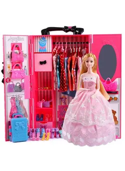 عروسک و لوازم  جانبی سایر 11.5 Inch Girl Doll And Closet Set With Clothes And Accessorieslot 51 Items Including Fashion Dolls,Wardrobe, Trunk, Casual Wear, Dress, Swimsuits, Hangers, Shoes, Bags And Necklaces 