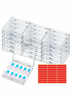 زیبایی و آرایش سایر Press on Nail Storage Box, 15 Pcs Acrylic Transparent Nail Art Display Stand  Organizer with 30 Pcs Adhesive Double Sided Tape for Nail Salon Home 