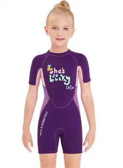 شنا مایو Sunscreen Quick drying Swimwear One Piece Swimsuit for Girls Purple 