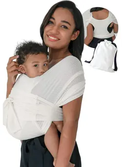 لوازم حمل آغوش Baby Carrier Wrap Summer Mesh Breathable Baby Carrier Easy to Wear Hands-Free Baby Carrier Moisture Wicking Soft Ideal for Newborns and Kids Under 44lbs (White) 