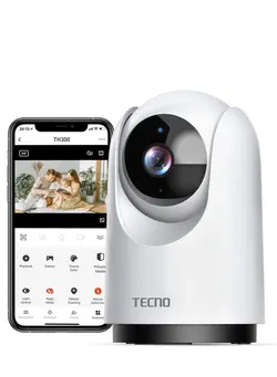 دوربین مدار بسته سایر Tecno 2K Security Camera, Indoor WiFi Security Camera with Night Vision, Cloud Storage for Baby Monitor, Dog Camera, Phone App,with TF Card Slot and Cloud 
