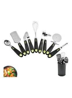 ظروف و تجهیزات آشپزخانه اکسسوری و تجهیزات آماده سازی 7-Piece Kitchen Gadget Tools Set with Holder Silver/Black 