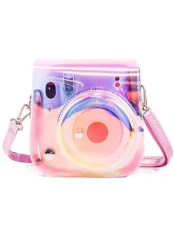 لوازم جانبی فیلم‌برداری و عکاسی سایر Instant Camera Case Compatible with for Instax Mini 11/9/8 PU Leather Bag with Adjustable Shoulder Strap, Illusion-colour Camera Case Transparent Illusion Pack Strap 