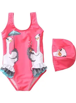 Girl's Cute Swimwear With Cap 110cm 