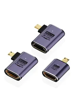 میکروفون تجهیزات جانبی میکروفون Micro HDMI to HDMI Adapter, 3 Pcs 8K 90 Degree Left and Right Angle, Micro HDMI Male to HDMI Female Cable, for Sony A6000, Raspberry Pi 4, GoPro Hero 7 and Other Sport Camera 