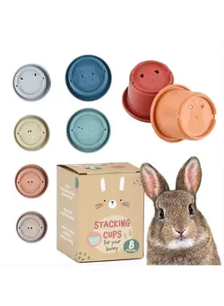 اسباب‌بازی‌های کودک و نوپا سایر [8 Pc] Stacking Cups For Rabbits Wheat Straw Rabbit Toys With Cute Animal Designs Bunny Stacking Cups To Play With Rabbits Nesting Toys For Rabbits To Keep Busy Graduated Sized Stackable Toys 