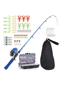ماهیگیری چوب ماهیگیری Kids Fishing Rod and Reel Combo Full Kit 1.5m Telescopic Fishing Casting Rod Spincast Reel Set 37*3*18cm 