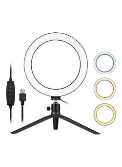 نورپردازی و استودیو سایر 3-Mode LED Ring Light with Mini Tripod Ballhead Adapter White/Black 