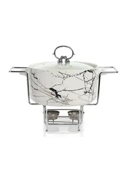 ظروف و لوازم پخت غذا قابلمه Porcelain Round Casserole With Warmer White/Clear 26x21x10.5cm 