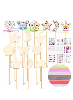 عروسک و لوازم  جانبی اکسسوری عروسک Princess Fairy Wand Kit, DIY Wooden Fairy Wands, Gem Stickers, Ribbons, Unfinished Wooden Fairy Wand Kit Crafts Moon Butterfly Magical Wand for Kids Make Your Own Princess Wand 28PCS 