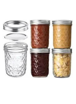 ظروف و لوازم پخت غذا لوازم و اکسسوری پخت Mason Jars with Lids and Bands, Regular Mouth Mason Jars, Jars Ideal for Jams, Jellies, Conserves, Preserves, and Pizza Sauce(Diamond 16OZ 4PCS) 