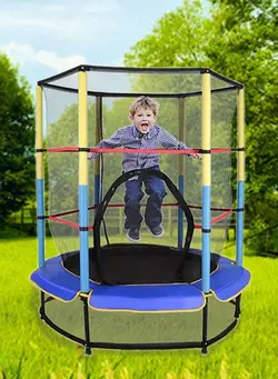 بازی‌های فضای باز و تجهیزات پارک ترامپولین 5.5ft Trampoline Fitness Jump Indoor Children's Round Trampolines With Enclosure 140x140x160cm 