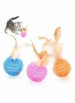 بازی‌های فضای باز و تجهیزات پارک سایر Interactive Cat Toys Rotate Ball with Colorful Light Feather, Brightly Colored Bells, Health Sport Toy for Your Cat, Safe Kitten, Pack of 4 