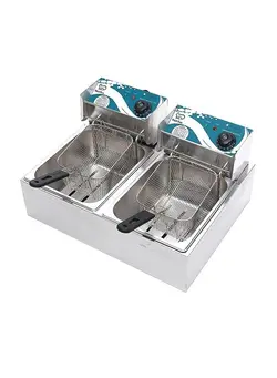 سرخ‌کن سرخ‌کن بدون روغن Double Deep Fryer Stylish Green Panel,Stainless Steel Dual Tank Fryer with 2 Baskets.Dual Adjustable Temperature Control.Ideal for Home and Commercial Restaurants. 6Lx2, 2500W with Lids. 