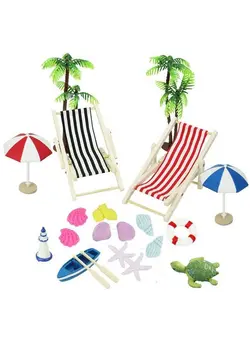 عروسک و لوازم  جانبی سایر 20 Pcs Miniature Dollhouse Decoration 1:12 Foldable Dollhouse Beach Chair Umbrella Seaside Beach Accessories For Diy Fairy Garden & Beach Themed Cake Toppers 