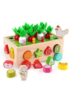 اسباب‌بازی‌های کودک و نوپا سایر Montessori Wooden Garden Toy For Baby Boys Girls 1 2 3 Years Old Fine Motor Skills Developmental Gift Toy Color Shape Fruit Sorting Orchard Cart Farm Game For Toddler 13 