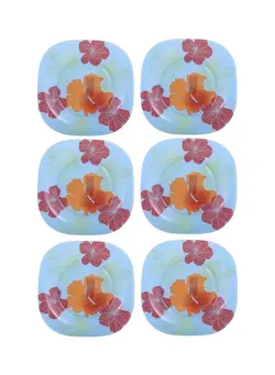 ظروف و لوازم سرو غذا بشقاب و ظروف سرو سالاد 6-Piece Value Pack Hibiscus Dessert Plate Set Blue/Red/Orange 18cm 