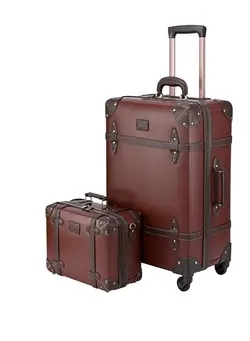 چمدان و ساک مسافرتی ست چمدان 2 Piece Vintage Luggage Suitcases with TSA Lock and Spinner Wheels, Leather Travel Suitcase for Women Men, Carry on Suitcase with Handbag, Contrasting Color Design, 14’’+20’’ (Green) 