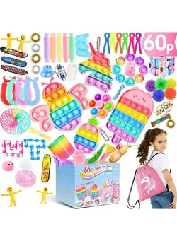 گجت، فیجت و سرگرمی اسپینر (60 Pcs) Fidget Toys Figetsss Pack Perfect For Girls Age 8 10 Pop Fidgets Box For Boy Kids Sensory Toy Bulk Autism Sensory Toy Bulk Stress Relief Kit For 10 12 Autistic Adhd Stocking Stuffers 