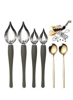 قاشق و چنگال ست قاشق و چنگال 6 Pieces Drawing Decorating Spoon Set,Plated Decorating Pencil Spoon Saucier Drizzle for Decorating, Drizzling, and Drawing on Plates, Cakes 