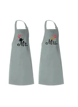 ظروف و تجهیزات آشپزخانه اکسسوری و تجهیزات آماده سازی Pack of Two Mr. and Mrs. Couple Grey Cooking Kitchen Apron 