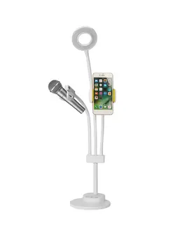 نورپردازی و استودیو سایر 3-In-1 Lazy Bracket Flexible Phone Stand With LED Lightbeads Selfie Ring Light White 