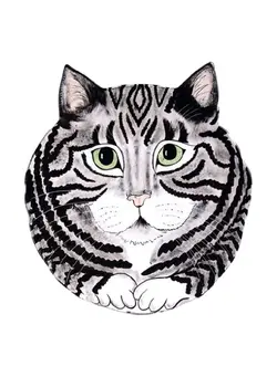 ظروف و لوازم سرو غذا بشقاب و ظروف سرو سالاد Tabby Cat Designed Salad Plate Black/Grey/White 10.75inch 