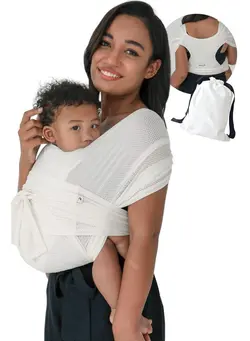 لوازم حمل آغوش Baby Carrier Wrap Summer Mesh Breathable Baby Carrier Easy to Wear Hands-Free Baby Carrier Moisture Wicking Soft Ideal for Newborns and Kids Under 44lbs (White) 