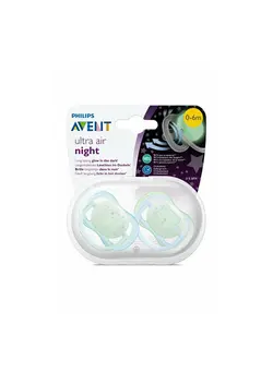 تغذیه و نگهداری کودک پستانک 2-Piece Ultra Air Night Soft Pacifier Set, BPA-free for 0-6 Months, Clear - SCF376/11 