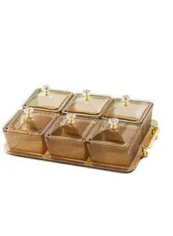 قاشق و چنگال ست قاشق و چنگال Fruit Dessert Snacks Platter Divided Appetizer Tray for Party Golden 