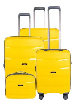 چمدان و ساک مسافرتی ست چمدان Track Hard case Trolley Set of 3 with Beauty Case in Yellow Color Includes (Large: 75.5x50.5x30 cm/Medium: 67.5x44.5x25.5 cm/Cabin: 55x38.5x19.5 cm/Beauty Case: 35x28x17.5 cm) 