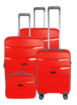 چمدان و ساک مسافرتی ست چمدان Track Hard case Trolley Set of 3 with Beauty Case in Red Color Includes (Large: 75.5x50.5x30 cm/Medium: 67.5x44.5x25.5 cm/Cabin: 55x38.5x19.5 cm/Beauty Case: 35x28x17.5 cm) 