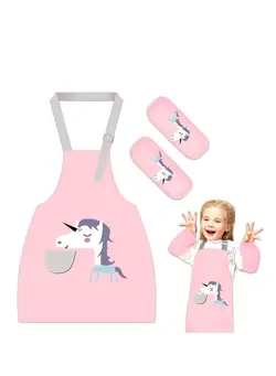 ظروف و تجهیزات آشپزخانه اکسسوری و تجهیزات آماده سازی Kids Apron, Adjustable Childrens Aprons for Baking, Childrens Aprons Waterproof with Oversleeve, Kids Artist Aprons, Kids Painting Apron for Girl Boy Cooking Kitchen Gardening（Pink） 