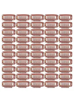 50pcs/Lot Hair Combs Wig Plastic Combs and Clips for Wig Cap Wig Combs for  Making Wigs 7-teeth Hair Clips (Brown)