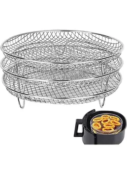 سرخ‌کن سرخ‌کن بدون روغن Air Fryer Three Stackable Dehydrator Racks, Stainless Steel Air Fryer Rack Fit all 4.2QT - 5.8QT Air fryer, Oven, Press Cooker, Air Flow Racks 