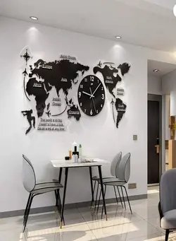 ساعت ساعت دیواری 1PC Unique Acrylic Wall Clock Creative World Map Wall Hanging Clock For Office Home Living Room Wall Art Black 