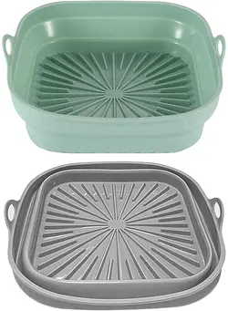 سرخ‌کن سرخ‌کن بدون روغن 2-Pack Air fryer Silicone Liner, 8.5 inch Reusable Air Fryer Basket Silicone Pot Round for 4 to 7 QT, Food Grade Microwave Oven Accessories (Grey + Green) 