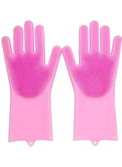ظروف و تجهیزات آشپزخانه اکسسوری و تجهیزات آماده سازی Magic Gloves For Cleaning And Heat-Resistant Made Of Silicone, Pair Pink 