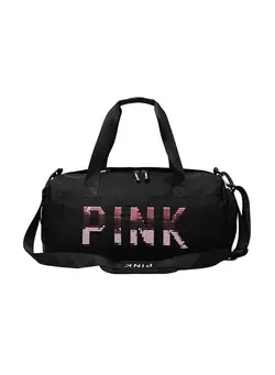 چمدان و ساک مسافرتی ساک مسافرتی Large Capacity Letter Printed Sequins Duffel Bag Black/Pink 