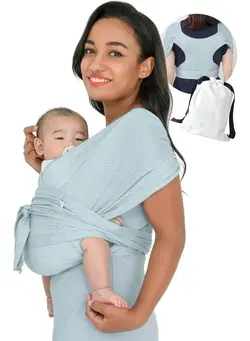 لوازم حمل آغوش Baby Carrier Wrap Summer Mesh Breathable Baby Carrier Easy to Wear Hands-Free Baby Carrier Moisture Wicking Soft Ideal for Newborns and Kids Under 44lbs (Light blue) 