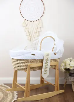 کالای خواب گهواره و حمل کودک Portable Baby Moses Basket Cot With Durable Rocking Stand (white) 