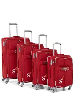 چمدان و ساک مسافرتی ست چمدان Soft Shell Trolley Luggage Set of 4 Pcs For Unisex Ultra Lightweight Expandable Suitcase With 4 Wheels LL003 Red 