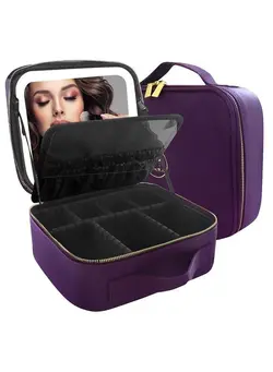 کیف، کوله‌پشتی و چتر چتر Makeup Bag with Mirror and Light Travel Makeup Train Case Cosmetic Bag Organizer Portable Artist Storage Bag with Adjustable Dividers Makeup Brushes Storage Organizer Deep purple 