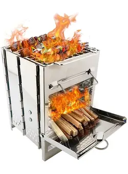 لوازم پخت  و پز گریل صحرایی Folding Stainless Steel Wood Burning Camp Stove 21x15x15cm 