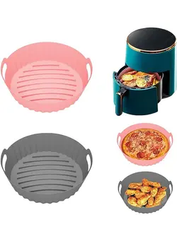 سرخ‌کن سرخ‌کن بدون روغن Pcs Air Fryer Silicone Pot, Air Fryer Oven Accessories, Food Safe Air Fryers Oven Accessories, Replacement Of Parchment Paper, Reusable Air Fryer Silicone Liner (Pink + Grey) 